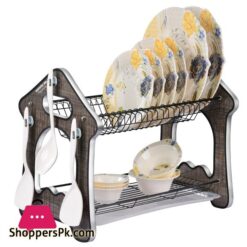 2 Tier Woodwave Dish Drying Rack Dish Organizer With Draining Tray For Bowl Cup Plate Tray Sink Accessories