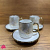 Elite Marble Texture Cup Saucers Set with Gold Rim