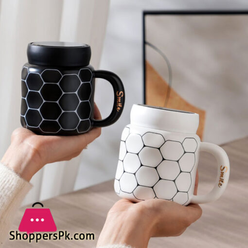 Diamond Pattern Ceramic Coffee Mugs - 1 Pcs