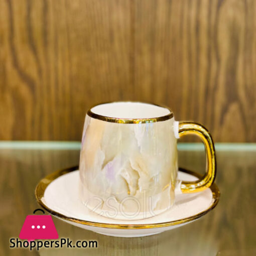 Elite Marble Texture Cup Saucers Set with gold rim