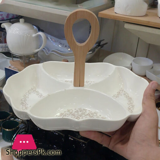 Four Section Serving Dish With Wooden Handle