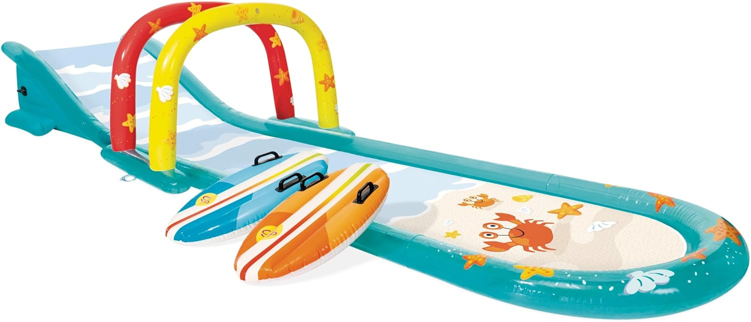 Intex Inflatable Surfing Fun Slide With Two Inflatable Surf Riders – Built-In Water Sprayer – Removable Arch – Carry Handles – 221&Quot; X 54&Quot; X 39&Quot;