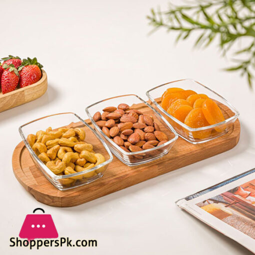 limon Wooden Glass 3 Partition Fry Fruite Tray