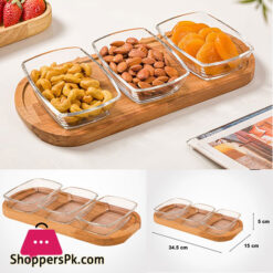 Limon Wooden Glass 3 Partition Fry Fruite Tray