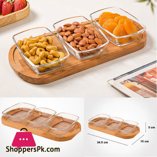 limon Wooden Glass 3 Partition Fry Fruite Tray
