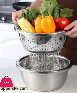 Multifunctional Stainless Steel Basin Grater - Salad Cutter Bowl-7 In 1 Julienne Slicer, Multifunctional Stainless Steel Colander Drain Basket For Cooking Prepping Food Storage 35 Multifunctional Stainless Steel Basin Grater - Salad Cutter Bowl-7 In 1 Julienne Slicer, Multifunctional Stainless Steel Colander Drain Basket For Cooking Prepping Food Storage - Image 3