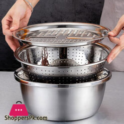 Multifunctional Stainless Steel Basin Grater - Salad Cutter Bowl-7 In 1 Julienne Slicer, Multifunctional Stainless Steel Colander Drain Basket For Cooking Prepping Food Storage