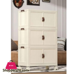 New Double Door Foldable Storage Drawer Cabinet For Living Room Organizer Cabinet With Wheels - 3 Layer