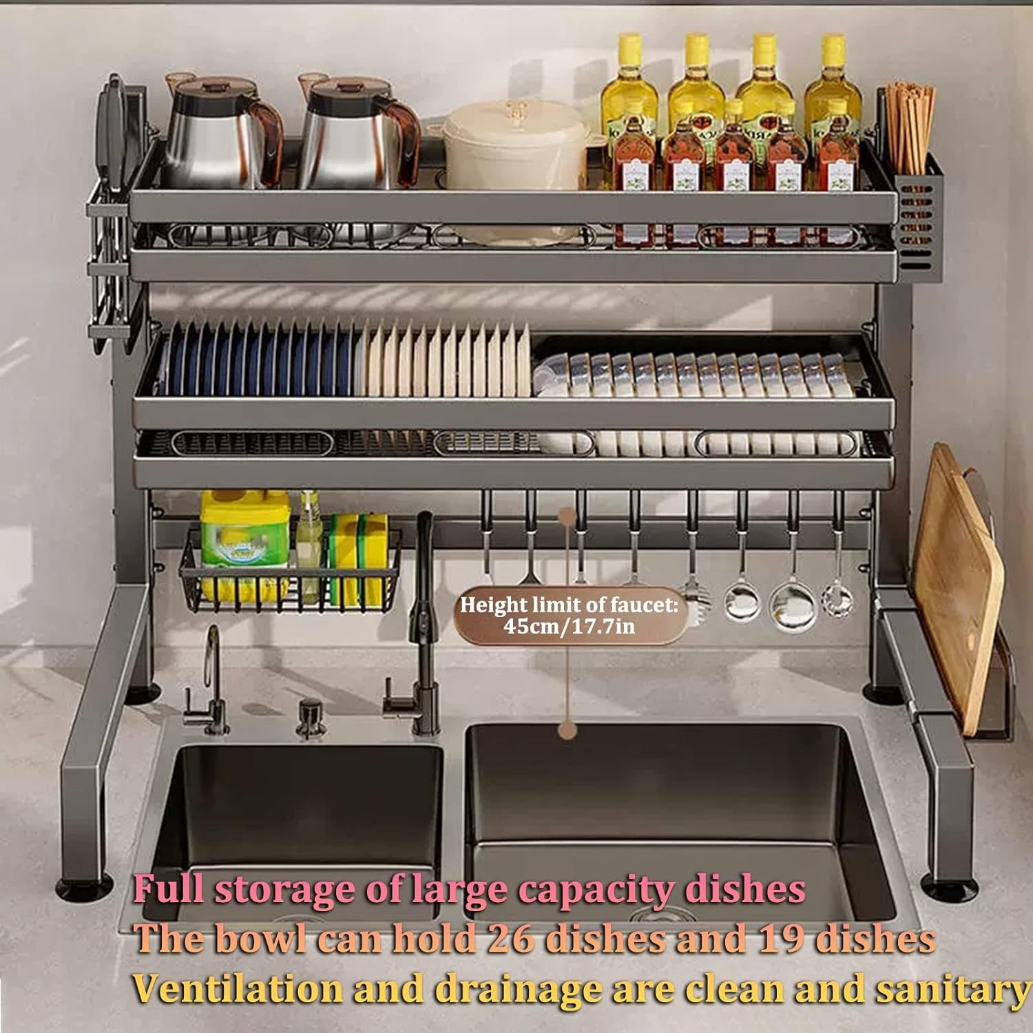 Over Sink Dish Drying Rack 2 Tier - 85Cm