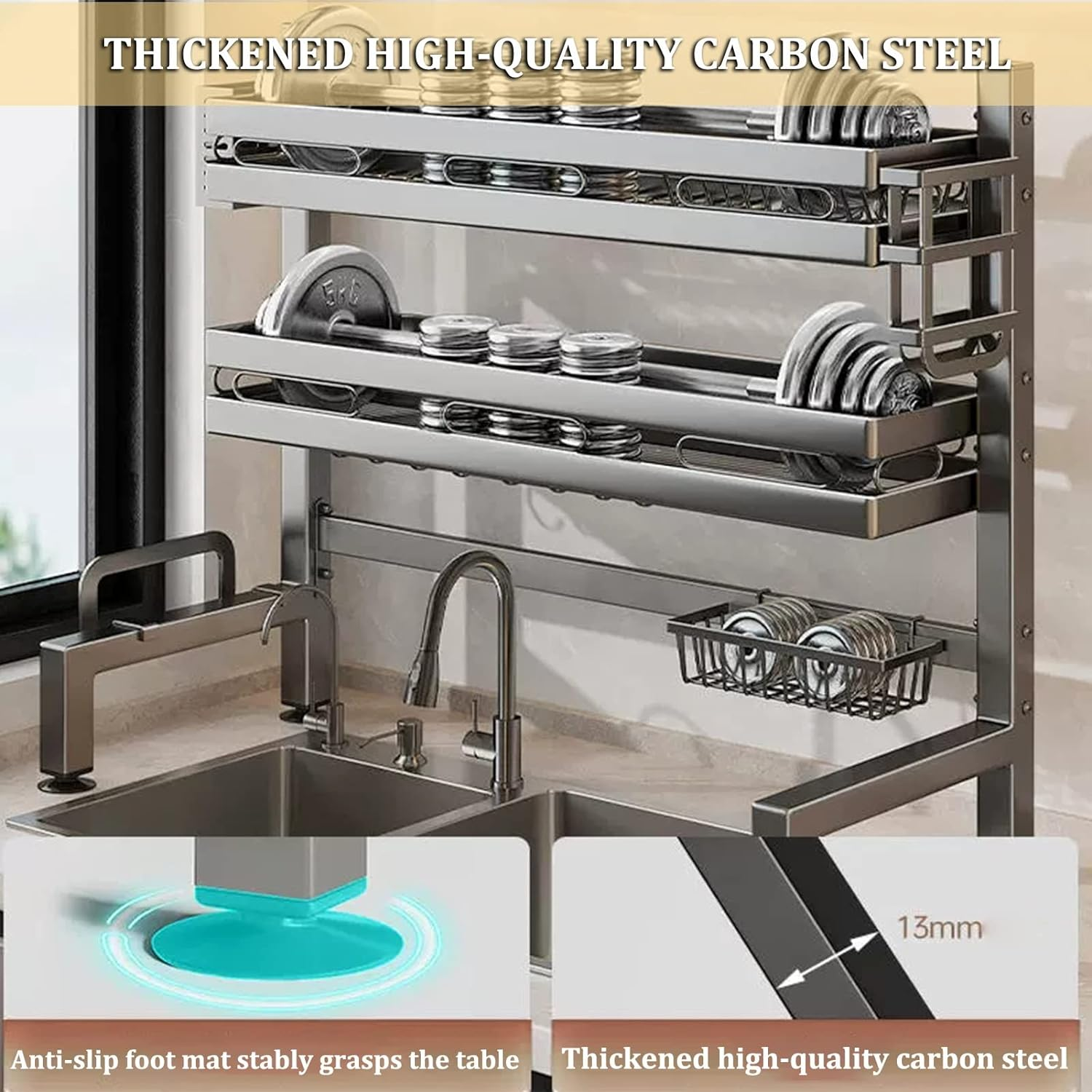 Over Sink Dish Drying Rack 2 Tier - 85Cm