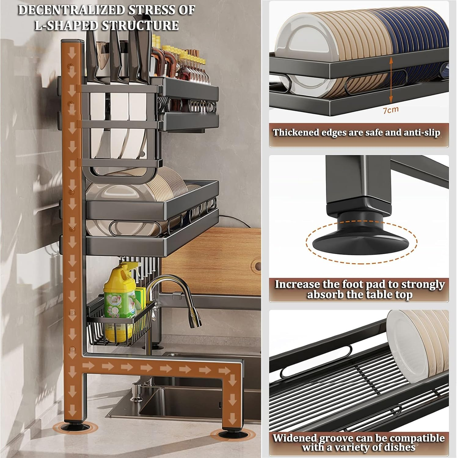 Over Sink Dish Drying Rack 2 Tier - 85Cm