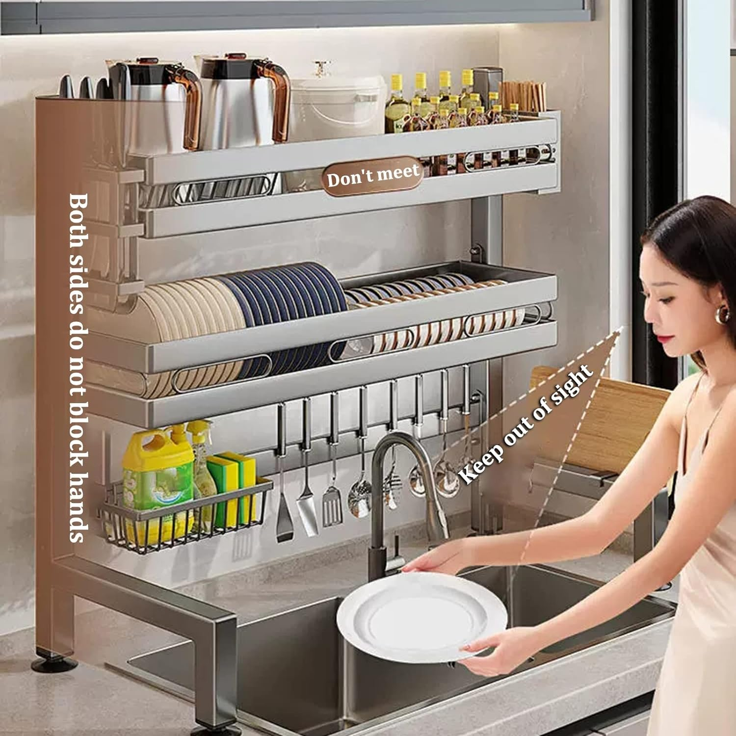 Over Sink Dish Drying Rack 2 Tier - 85Cm