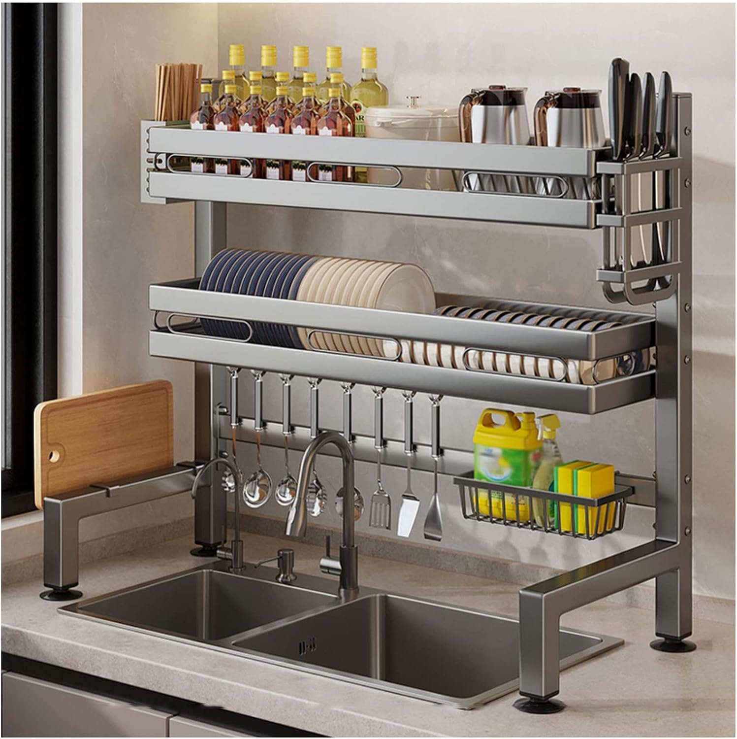 Over Sink Dish Drying Rack 2 Tier - 85Cm