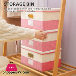 Storage Bins With Lids Foldable Cotton Linen Storage Boxes Collapsible Closet Organizer With Cover For Home Bedroom Office  1- Pcs