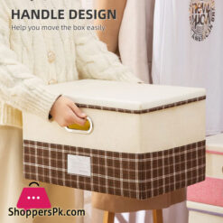 Storage Bins with Lids Foldable Cotton Linen Storage Boxes Collapsible Closet Organizer with Cover for Home Bedroom Office  1- Pcs
