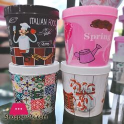 2 Pcs Printed Plastic Jars With Lid 1500Ml Random Color