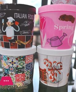 2 Pcs Printed Plastic Jars With Lid 1500Ml Random Color