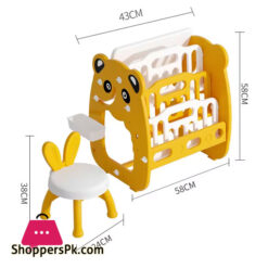 3 In 1 Plastic Indoor Kids Study Desk Learning Easel Board With Book Shelf With Chair