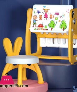 3 in 1 Plastic Indoor kids Study Desk Learning Easel Board with Book Shelf with Chair