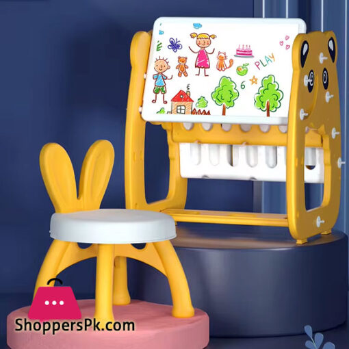 3 in 1 Plastic Indoor kids Study Desk Learning Easel Board with Book Shelf with Chair