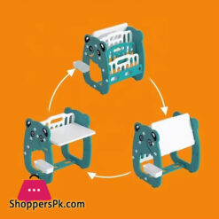 3 In 1 Plastic Indoor Kids Study Desk Learning Easel Board With Book Shelf With Chair