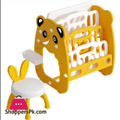 3 In 1 Plastic Indoor Kids Study Desk Learning Easel Board With Book Shelf With Chair