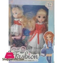 Fashion Doll Set Rubber 2 Doll And Shopping Trolley Set With Premium Dresses And Shoes