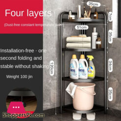 Folding Storage Rack No Installation Bathroom Kitchen Shelf Toilet Storage Shelf 4-Layer