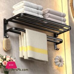 Wall Mounted Aluminum Alloy Towel Rack Bathroom Towel Shelves With Double Towel Bars