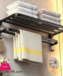 Wall Mounted Aluminum Alloy Towel Rack Bathroom Towel Shelves With Double Towel Bars