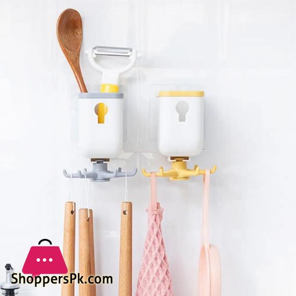 Wall-Mounted Self Adhesive Storage Holder With 360 Degree Rotating Hooks Hanger Bathroom Utensils Kitchen Organizer Storage Box Wall Hook Kitchenware Storage Rack 4 Wall Mounted Self Adhesive Storage Holder With 360 Degree Rotating Hooks Hanger Bathroom Utensils Kitchen Organizer Storage Box Wall Hook Kitchenware Storage Rack