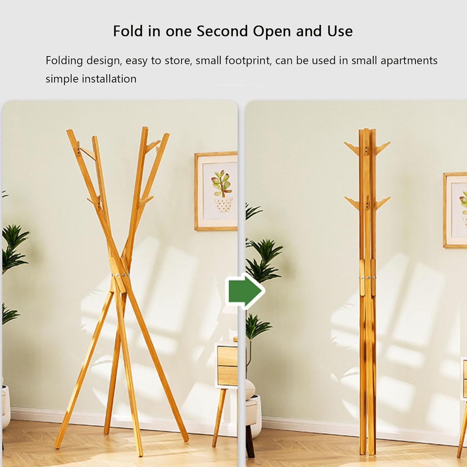 Bamboo Coat Rack Stand Clothes Rail Rack Foldable Space Saving For Living Room Bedroom