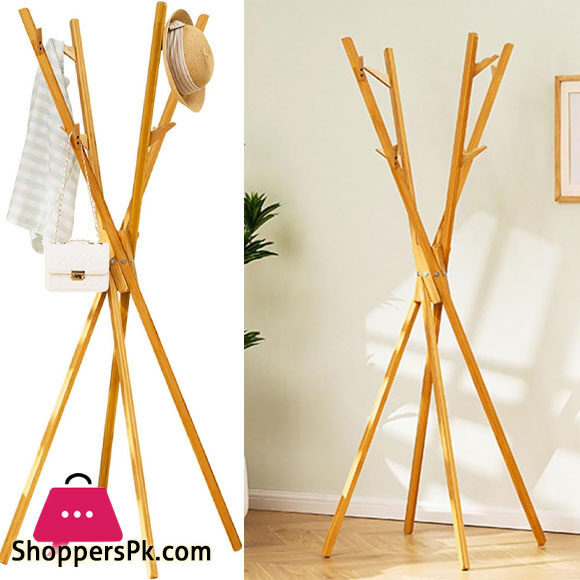 Bamboo Coat Rack Stand Clothes Rail Rack Foldable Space Saving For Living Room Bedroom
