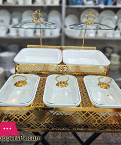 BRILLIANT 5 Portion Buffet Dish with golden stand Serving Dish with Candle Stand