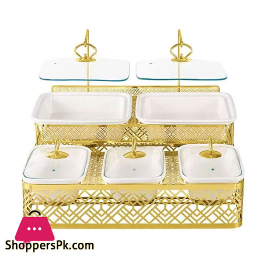 BRILLIANT 5 Portion Buffet Dish with golden stand Serving Dish with Candle Stand