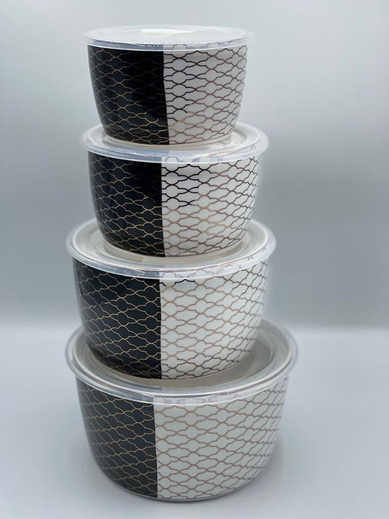 Ceramic Ware Bowl Set With Plastic Lid Microwave Safe Set Of 4