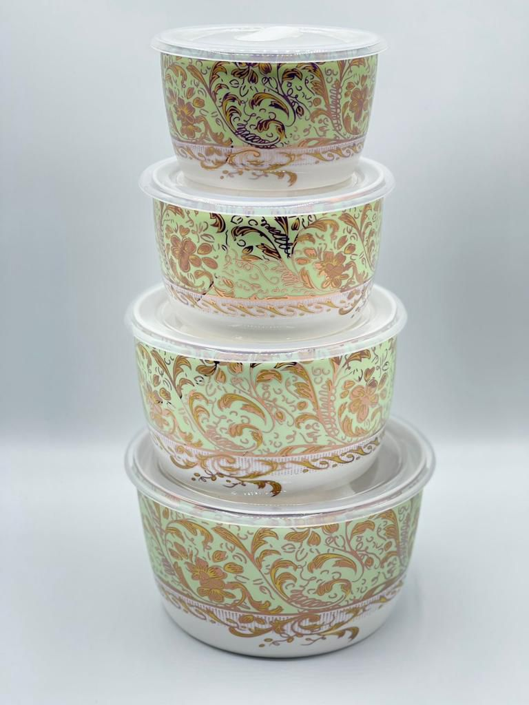 Ceramic Ware Bowl Set With Plastic Lid Microwave Safe Set Of 4