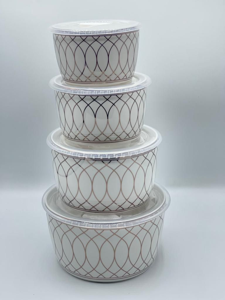 Ceramic Ware Bowl Set With Plastic Lid Microwave Safe Set Of 4