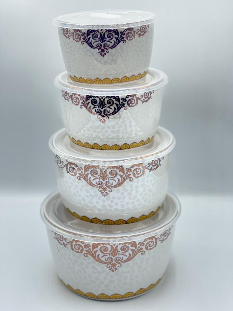 Ceramic Ware Bowl Set With Plastic Lid Microwave Safe Set Of 4