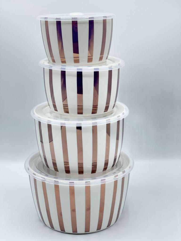 Ceramic Ware Bowl Set With Plastic Lid Microwave Safe Set Of 4