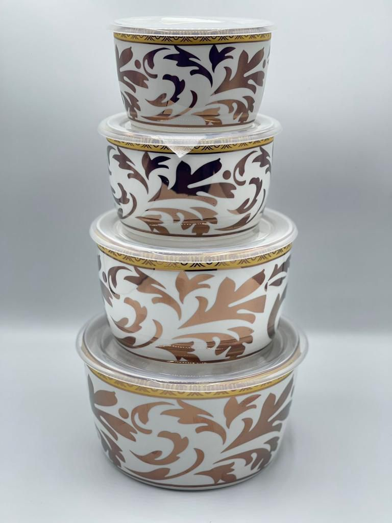 Ceramic Ware Bowl Set With Plastic Lid Microwave Safe Set Of 4