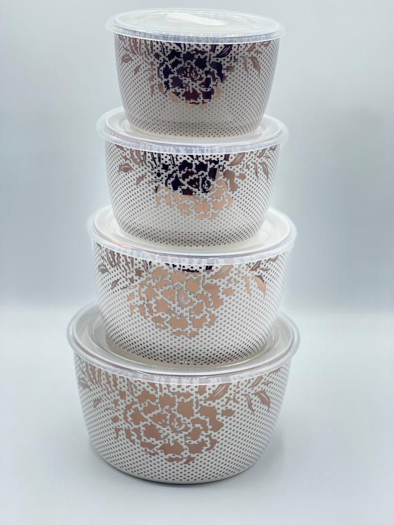 Ceramic Ware Bowl Set With Plastic Lid Microwave Safe Set Of 4