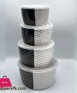 Ceramic Ware Bowl Set with Plastic Lid Microwave Safe Set of 4