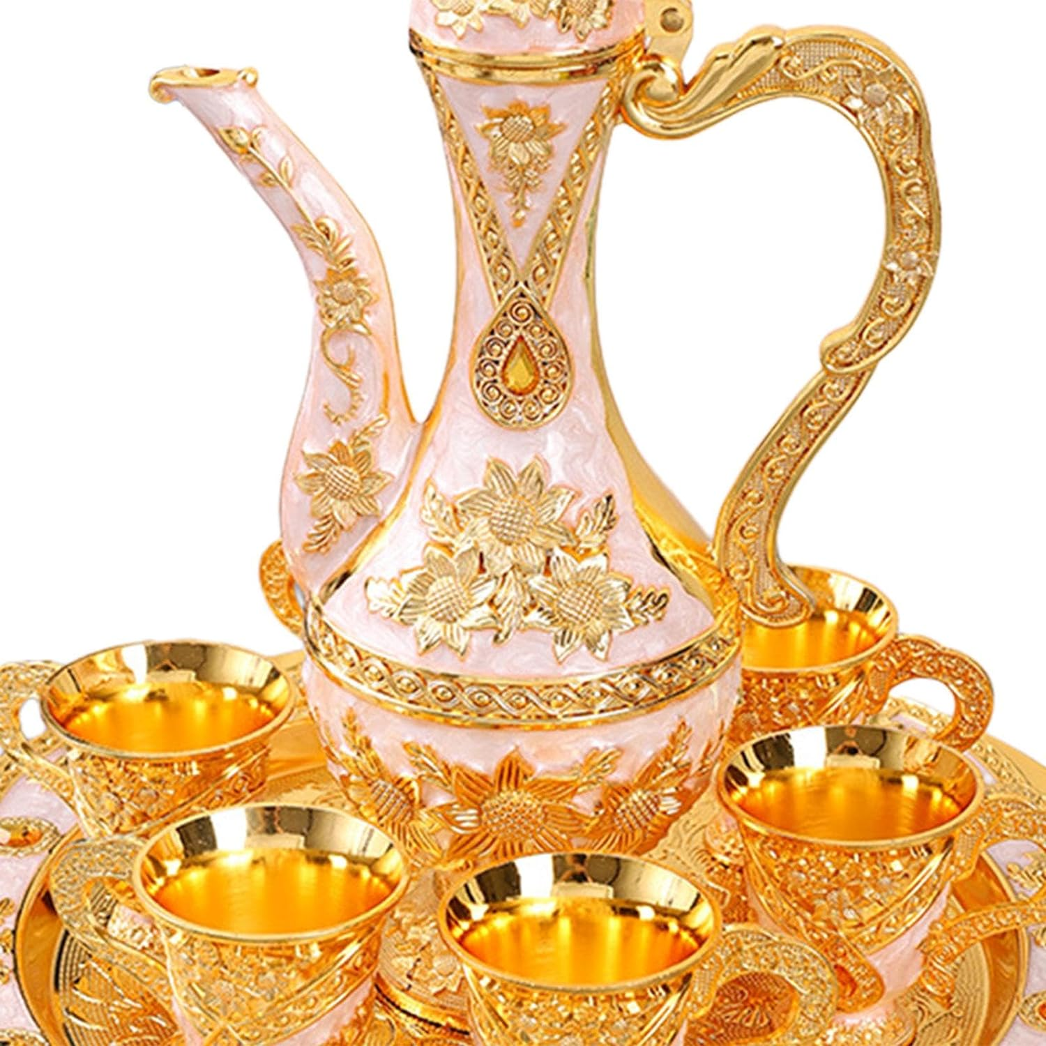 European Kawa Set Turkish Coffee Set Beverage Drinkware Tea Trays Tea Service Set Water Serving Set For Wedding Dining Room Decoration, White