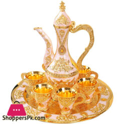 European Kawa Set Turkish Coffee Set Beverage Drinkware Tea Trays Tea Service Set Water Serving Set for Wedding Dining Room Decoration, White