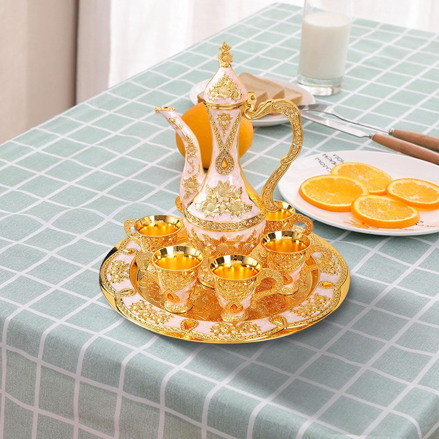 European Kawa Set Turkish Coffee Set Beverage Drinkware Tea Trays Tea Service Set Water Serving Set For Wedding Dining Room Decoration, White