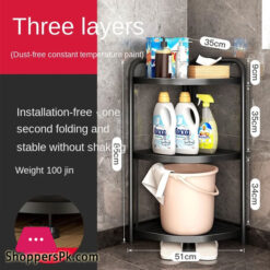 Folding Storage Rack No Installation Bathroom Kitchen Shelf Toilet Storage Shelf 3-Layer