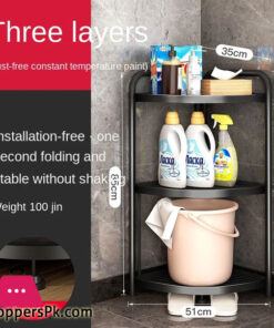 Folding Storage Rack No Installation Bathroom Kitchen Shelf Toilet Storage Shelf 3-Layer - Image 2