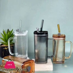 GLASS SQUARE STRAW CUP 1-PCS