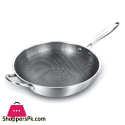 Hybrid Non-Stick Stainless Steel Pan Honey Comb Design 34CM